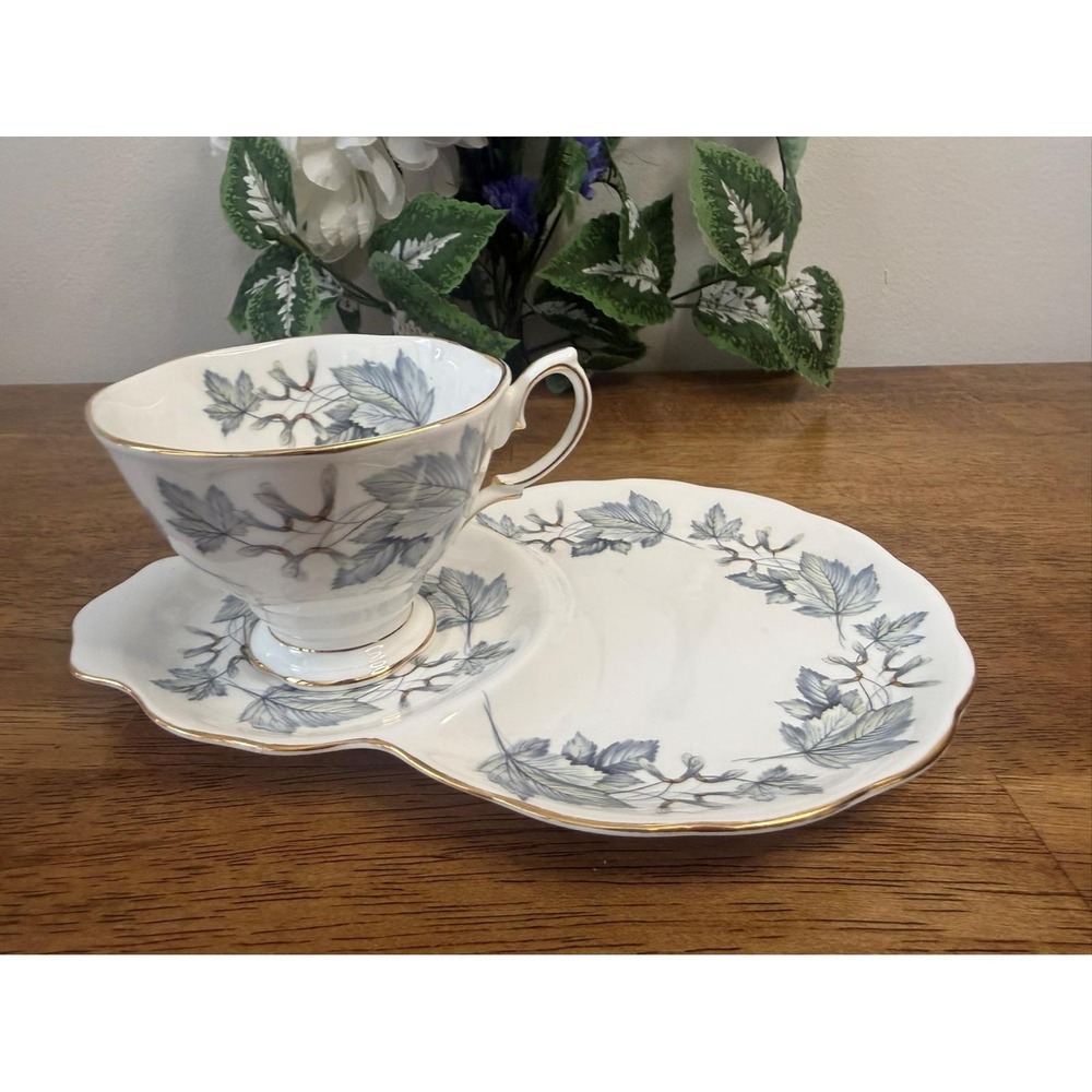 Vintage‎ Royal Albert Silver Maple Cup and Snack Plate Set Grapevine Dining MCM
